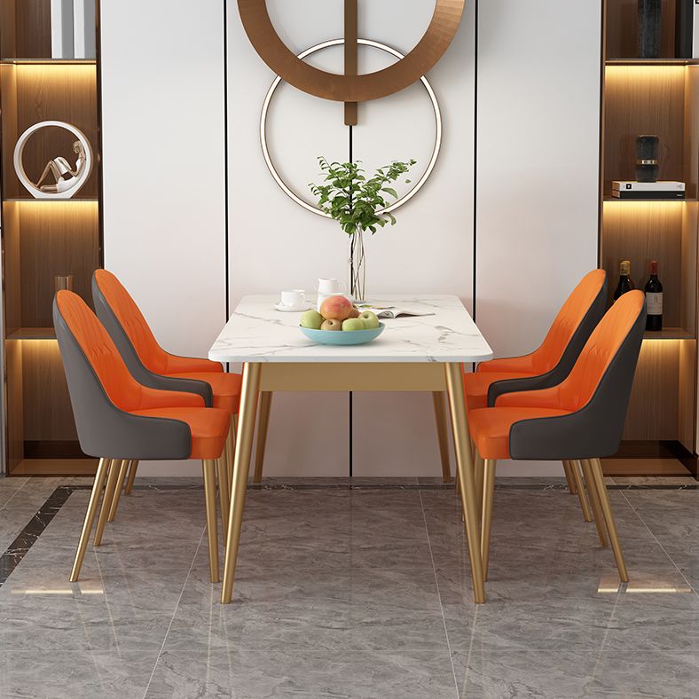 White Rectangle Dining Table Traditional Luxury Dining Table with Metal Base Clearhalo 'Dining Tables & Seating' 'Dining Tables' 'dining_table' 'furn' 'furn_dining_table' 'Furniture' 'furniture_dining_table' 'Kitchen & Dining Furniture' 'kitchen' 'kitchen_dining_table' 1200x1200_d4535e09-a144-47fe-92c6-d1db151b5f5b