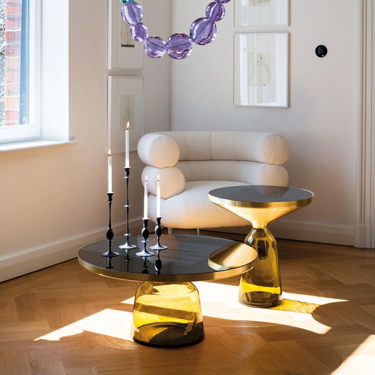 Glass Top End Table Modern Pedestal Sofa Side Table for Living Room