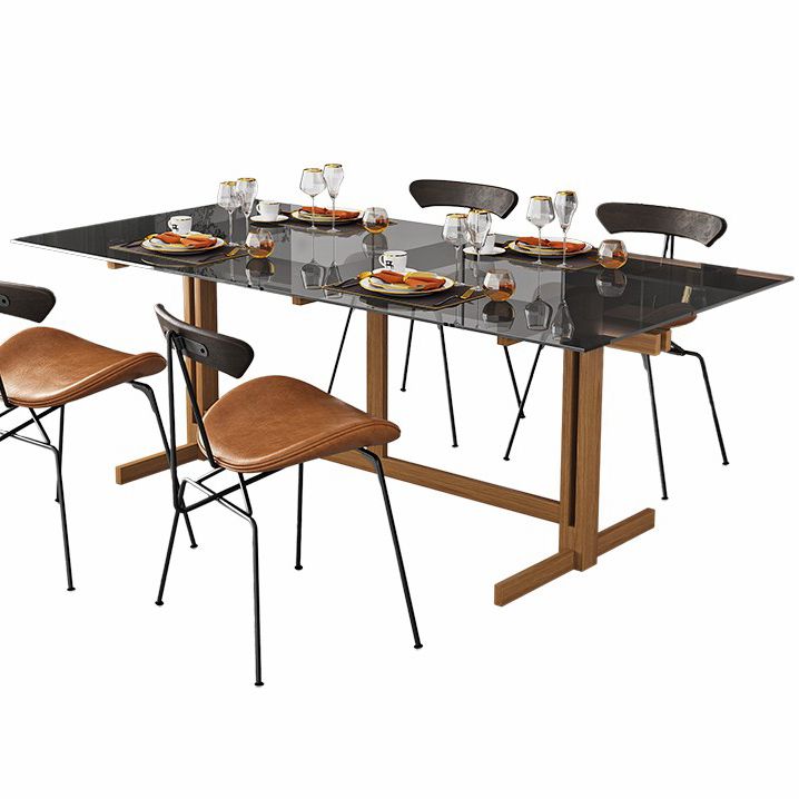 Solid Wood Trestle Dinette Table Tempered Glass Dining Table for Kitchen Home Clearhalo ' dining_table' 'Dining Tables & Seating' 'Dining Tables' 'Furniture' 'furniture_dining_table' 'Kitchen & Dining Furniture' 'kitchen&dining_furn' 'kitchen' 'kitchen_dining_table' 1200x1200_d459cc6d-1bde-44d4-b4ec-a5c31d966a2f