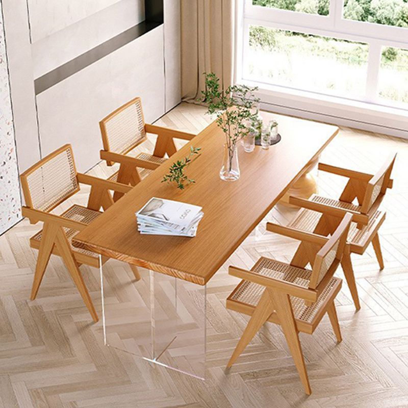 Rectangle Acrylic Base Dining Table Modern Pine Wood Table for Dining Room