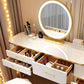 Wooden Makeup Vanity Desk Lighted Mirror Dressing Table Stool Set with Drawer