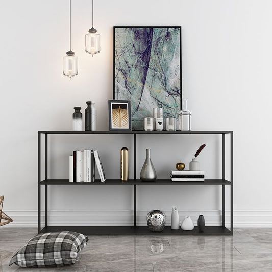 Rectangle Open Black Bookshelf Modern Metal Storage Bookcase