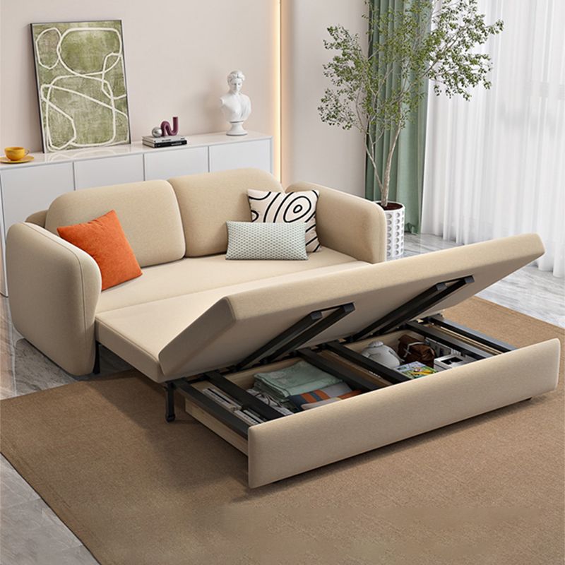 Foldable Light Brown Sofa Bed with Storage Sewn Pillow Back Sofa