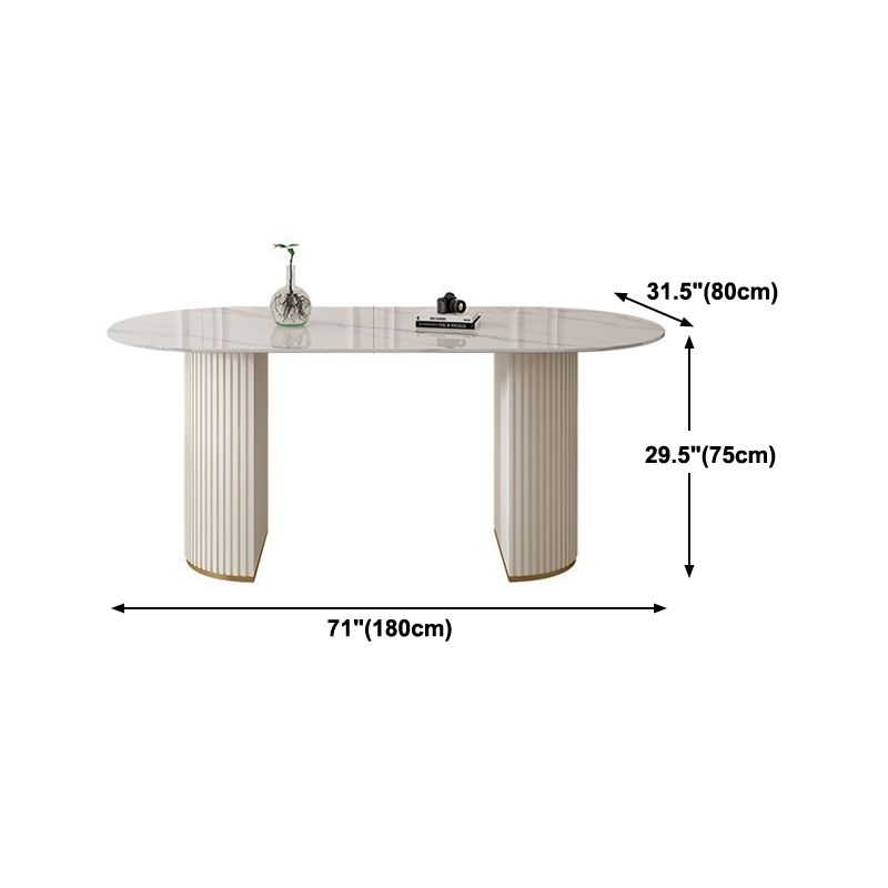 Contemporary Dining Table Stone Dining Table in White with Double Pedestal Clearhalo 'Dining Tables & Seating' 'Dining Tables' 'dining_table' 'furn' 'furn_dining_table' 'Furniture' 'Kitchen & Dining Furniture' 1200x1200_d46671c4-fe9f-4cca-bea6-683255750841