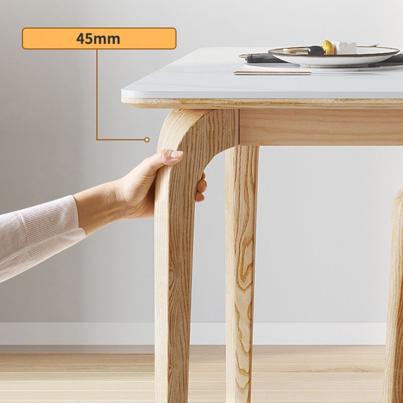 Modern White Rectangular Stone Top Dining Table with 4 Ash Legs