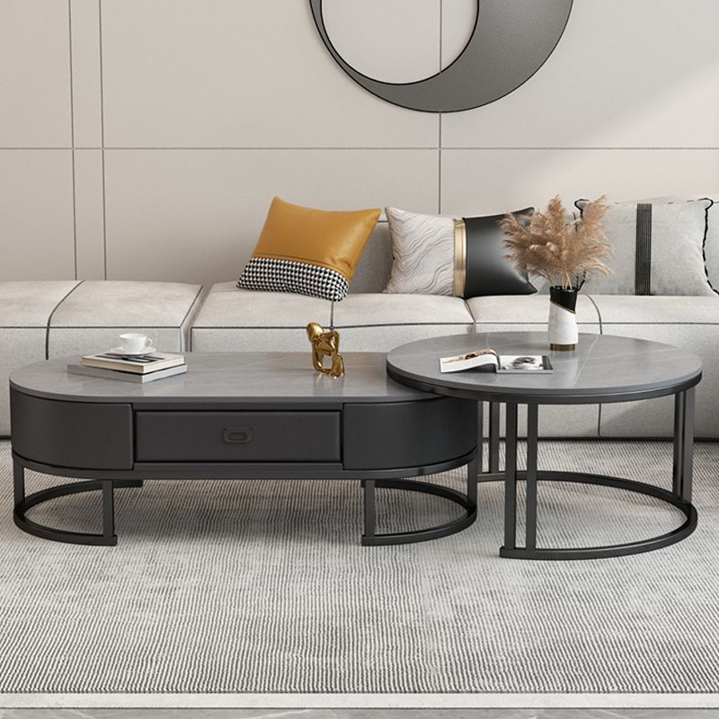 Glam Nesting Coffee Table Set Frame Round Slate Coffee Table with Drawer Clearhalo 'Coffee & Accent Tables' 'Coffee Tables' 'coffee_tables' 'furn' 'furn_coffee_tables' 'Furniture' 'Living Room Furniture' 1200x1200_d46927ac-54c0-454c-a644-cdb5dd781589