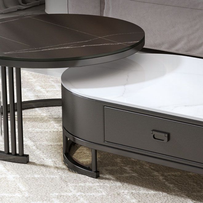 Glam Coffee Table Oval Nesting Nesting Coffee Table with Drawer Slate Cocktail Table Clearhalo 'Coffee & Accent Tables' 'Coffee Tables' 'coffee_tables' 'furn' 'furn_coffee_tables' 'Furniture' 'Living Room Furniture' 1200x1200_d469560a-a189-4347-8c27-31c546232a18