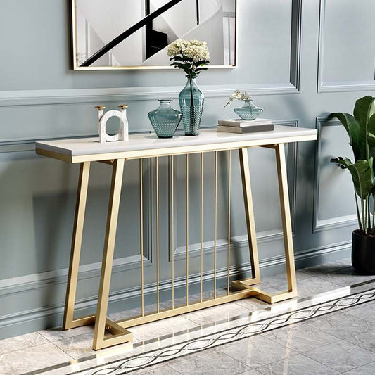 Glam Iron Console Sofa Table Rectangle Marble End Table for Hall