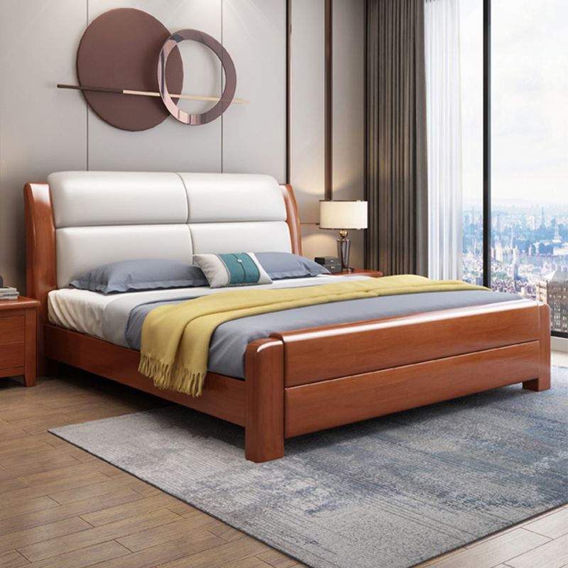 Modern Solid Color Wood Panel Standard Bed, Rectangular Headboard Bed