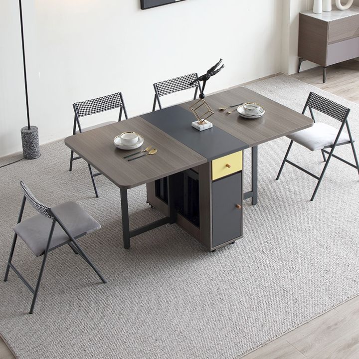 Modern Folding Dining Table Rectangle Tabletop with 2 Drawers Clearhalo 'Dining Tables & Seating' 'Dining Tables' 'dining_table' 'furn' 'furn_dining_table' 'Furniture' 'Kitchen & Dining Furniture' 1200x1200_d4769356-840b-47a3-b270-bda1224effd6