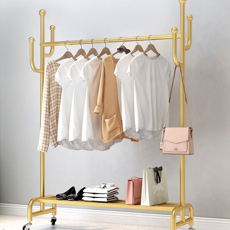 Classic Metal Clothes Hanger Castors Detail Free Standing Coat Rack ...