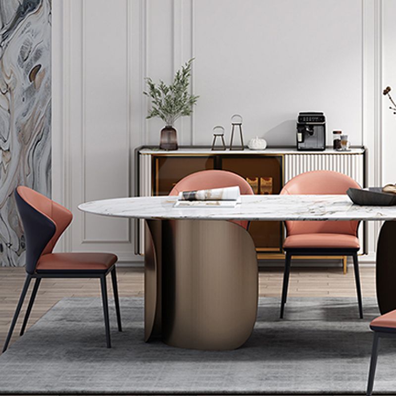 Modern Oval Dining Table Stainless Steel Base Double Pedestal Table for Room