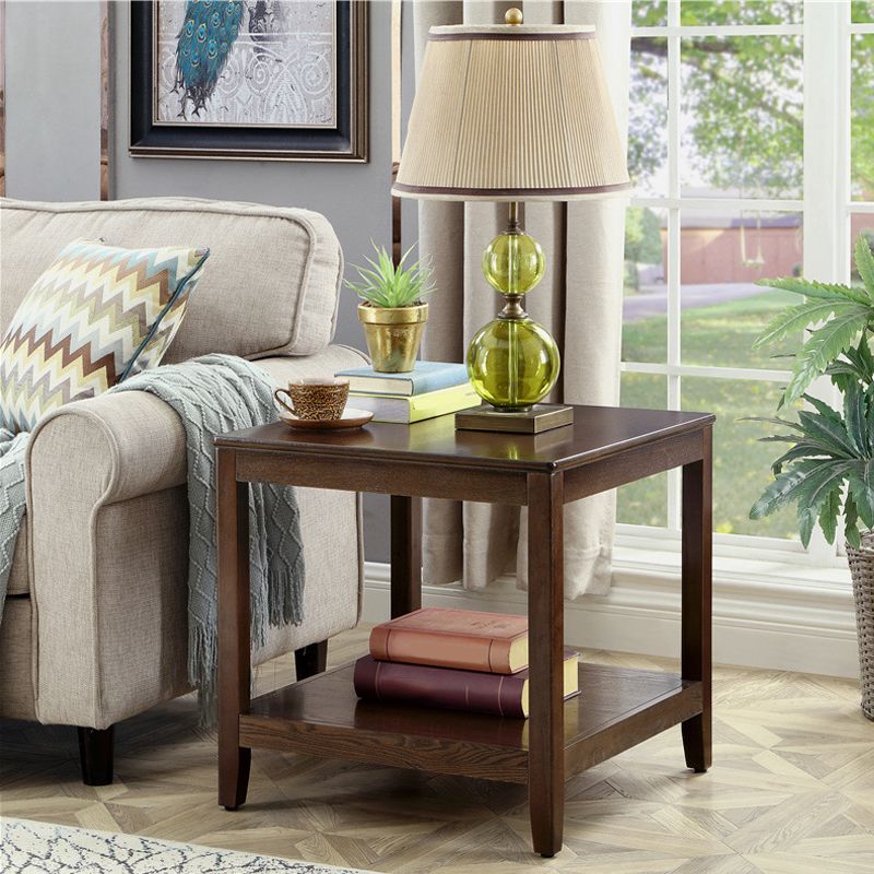 Modernistisches massives Holz 4 Beine quadratische Doppelstufe Akzent -Beistelltisch