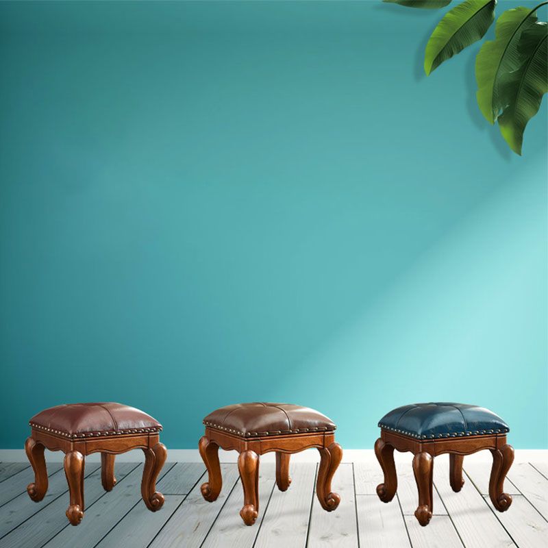 Mid-Century Modern Pouf Ottoman Genuine Leather Tufted Nailhead Trim Rectangle Ottoman Clearhalo 'furn' 'furn_ottomans_poufs' 'Furniture' 'Living Room Furniture' 'Ottomans & Poufs' 'ottomans_poufs' 1200x1200_d47f44cc-b0f5-4f27-992d-fb04058a555c