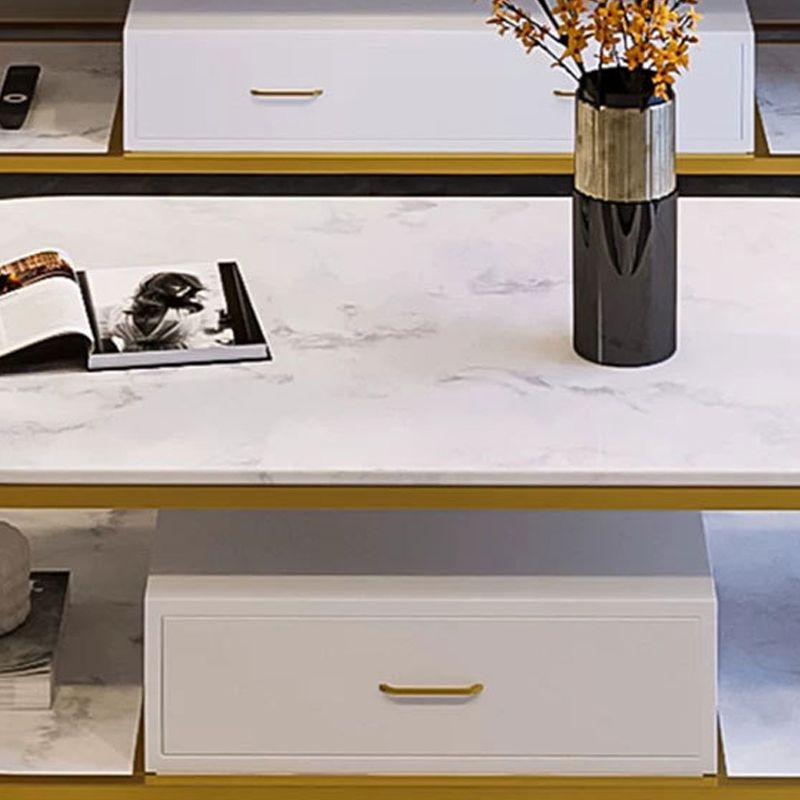 Modern Marble TV Media Stand 16" W Open Shelving TV Stand Console with Drawers
