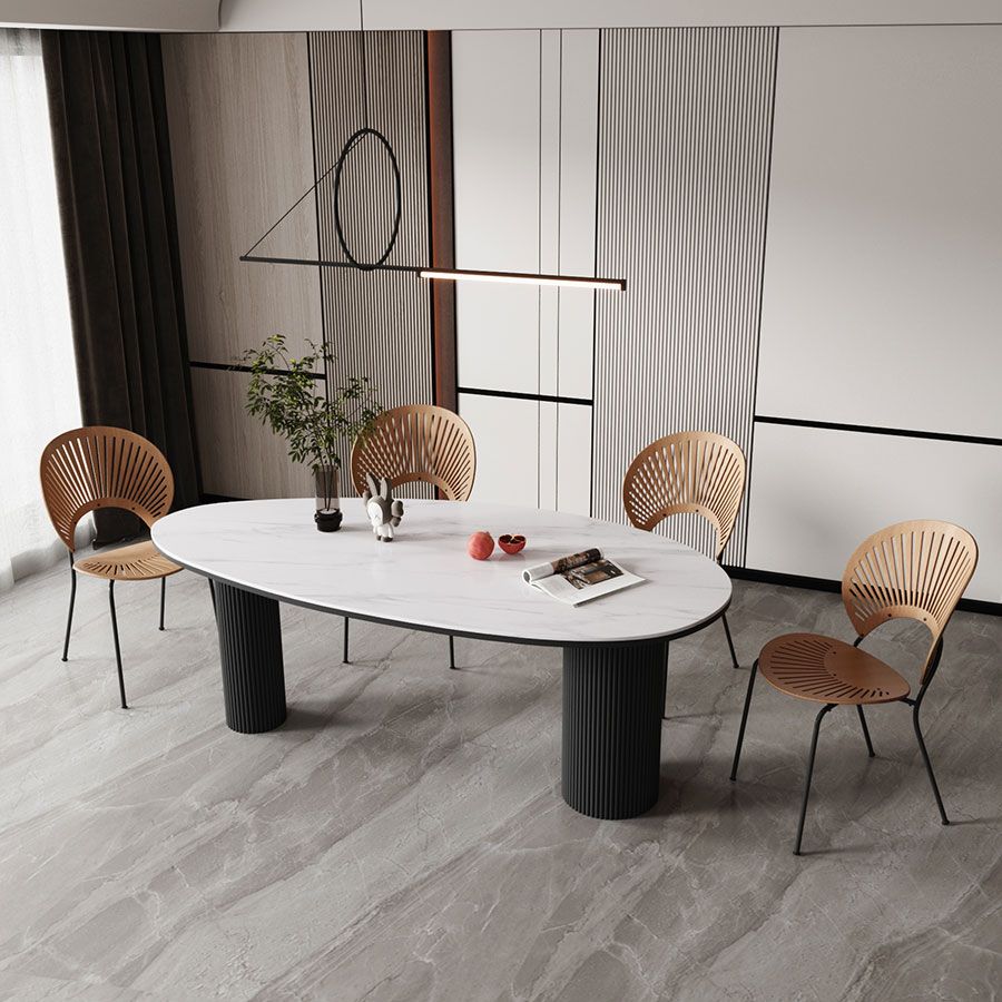Sintered Stone Top Dining Table Oval Table with Metal Base and 3 Legs Clearhalo ' dining_table' 'Dining Tables & Seating' 'Dining Tables' 'furn' 'furn_dining_table' 'Furniture' 'furniture_dining_table' 'Kitchen & Dining Furniture' 'kitchen&dining_furn' 'kitchen' 'kitchen_dining_table' 1200x1200_d47ff7b1-6f15-45b9-9a5d-62565de84ccc