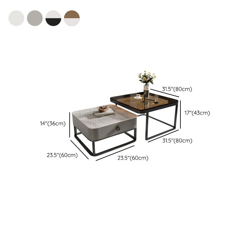 Table basse avec plateau en verre/ardoise, cadre contemporain, table de cocktail avec tiroirs