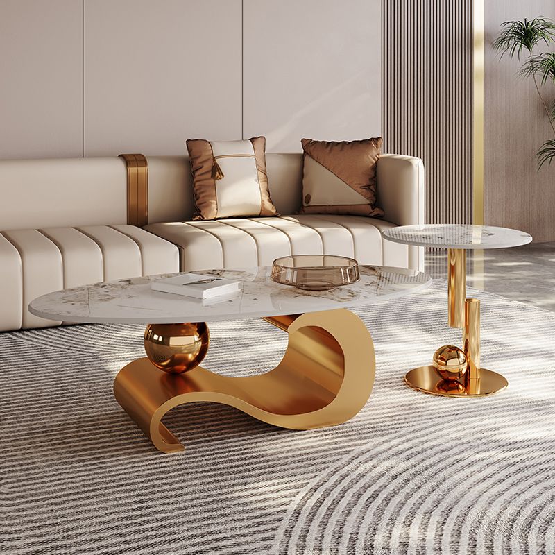 Stainless Steel Abstract Base Cocktail Table Oval Slate Top Coffee Table Clearhalo 'Coffee & Accent Tables' 'Coffee Tables' 'coffee_tables' 'furn' 'furn_coffee_tables' 'Furniture' 'Living Room Furniture' 1200x1200_d486d0a3-8e9c-458c-afbb-8d7e6e3d34ec