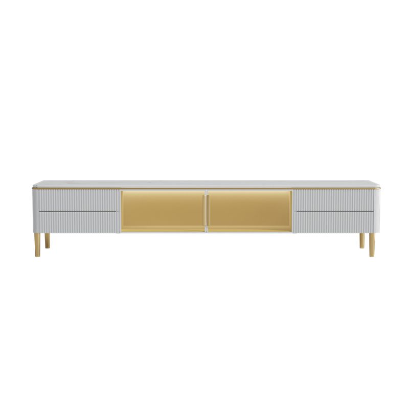 Glam Style Stone TV Stand White Color Console TV de stockage fermé avec 2 dessins