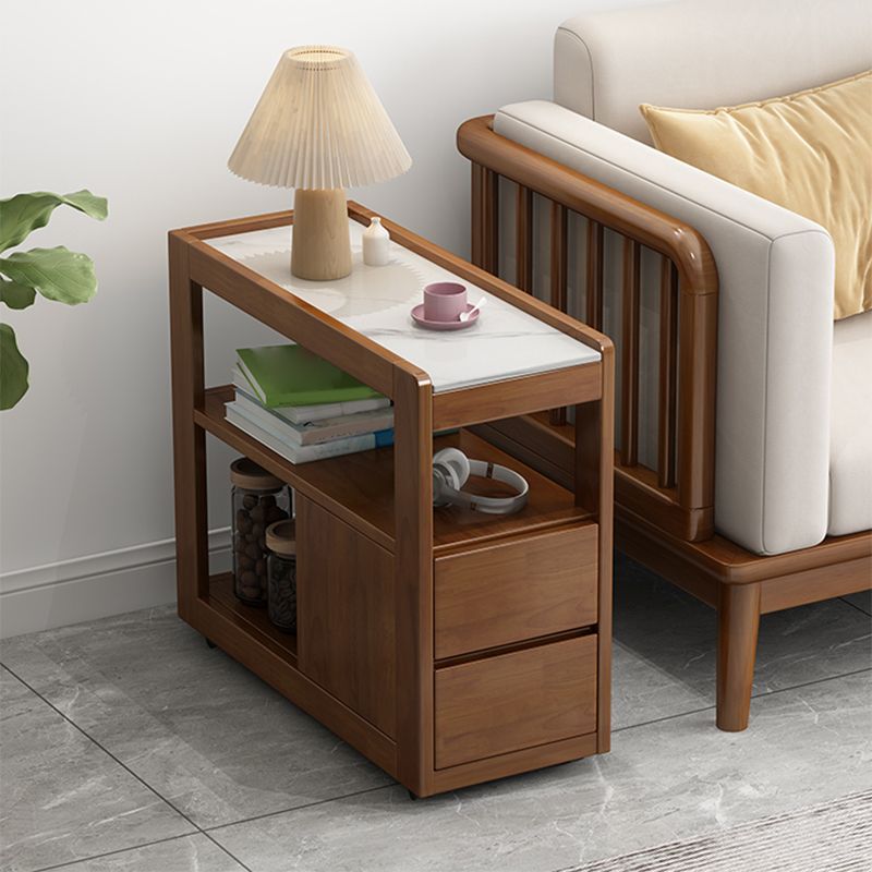Solid Wood Accent Side Table 4 Legs with Storage Living Room ...