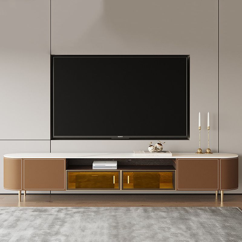 Wooden TV Stand Console Brown Modern Style TV Cabinet with Doors