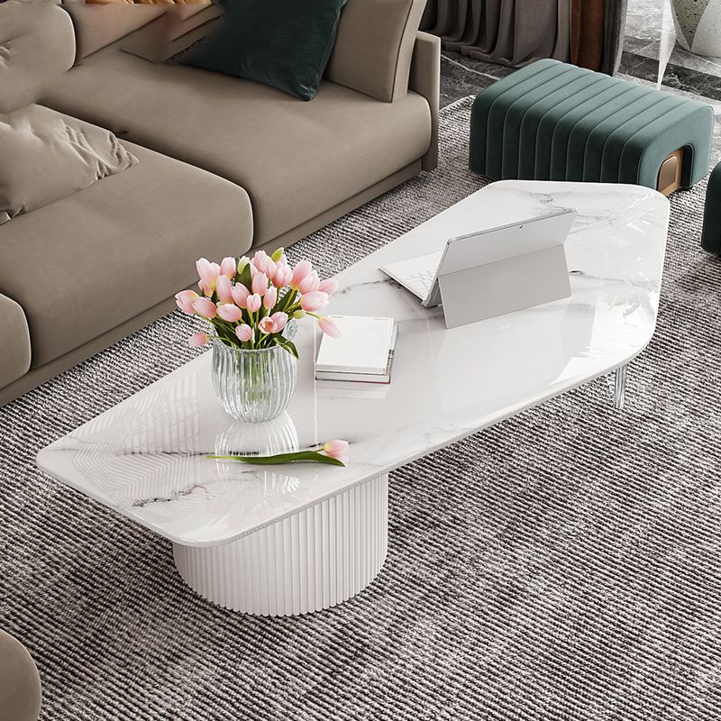 Tavolino da cocktail moderno in ardesia a forma libera con 2 cassetti, bianco
