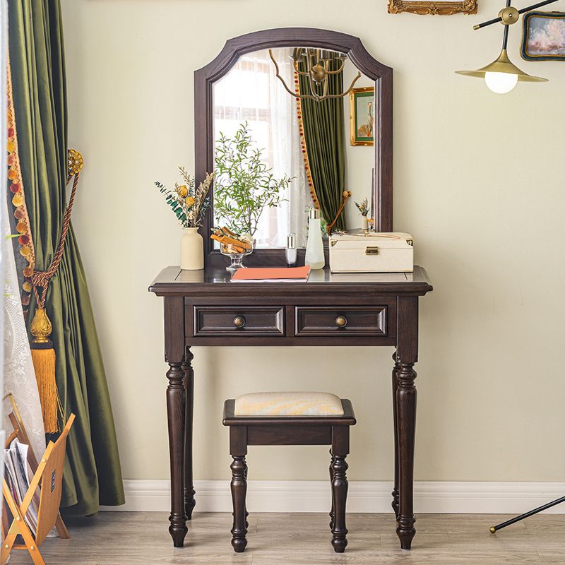 Ensemble de vanité brun cend avec miroir 17,71 "tables de vanité en bois de large avec 2 tiroirs