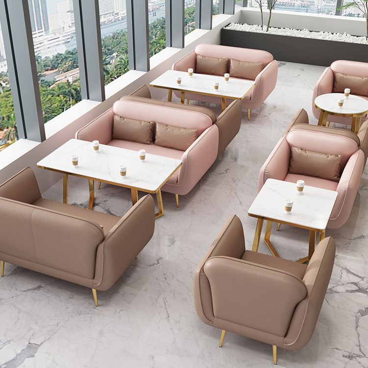 グラム静止フェイクレザースクエアアームリビングルームステイン耐性ソファ