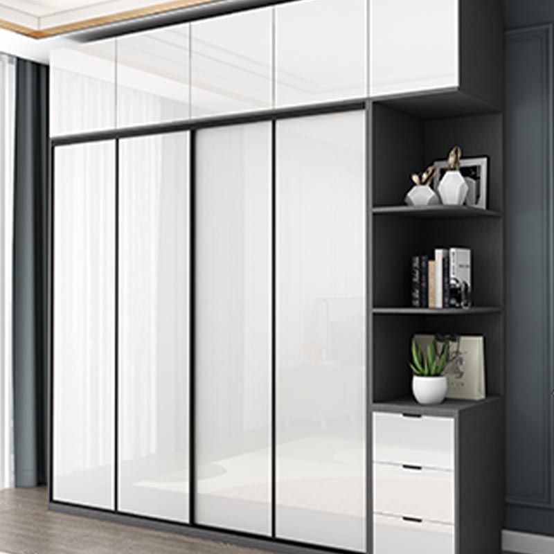 White Mirrored Finish Wardrobe Armoire Engineered Wood Wardrobe with Drawer Clearhalo 'Armoires & Wardrobes' 'armoires_wardrobes' 'Bedroom Furniture' 'furn' 'furn_armoires_wardrobes' 'Furniture' 1200x1200_d4a02b42-431b-4cd2-a0db-8d29dc7e4973