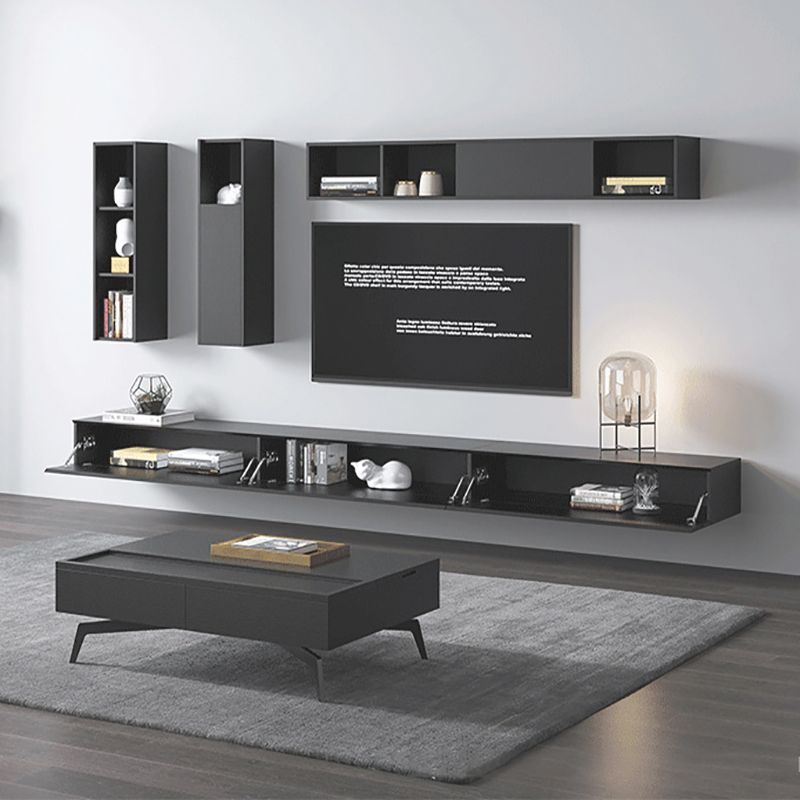 Modern Wood TV Stand Console Floating Black TV Media Stand for Living Room Clearhalo 'furn' 'furn_tv_stands_entertainment_centers' 'Furniture' 'Living Room Furniture' 'TV Stands & Entertainment Centers' 'TV Stands & Media Storage Furniture' 'tv_stands_entertainment_centers' 1200x1200_d4a26133-d889-470b-8e7f-94b4819098ca