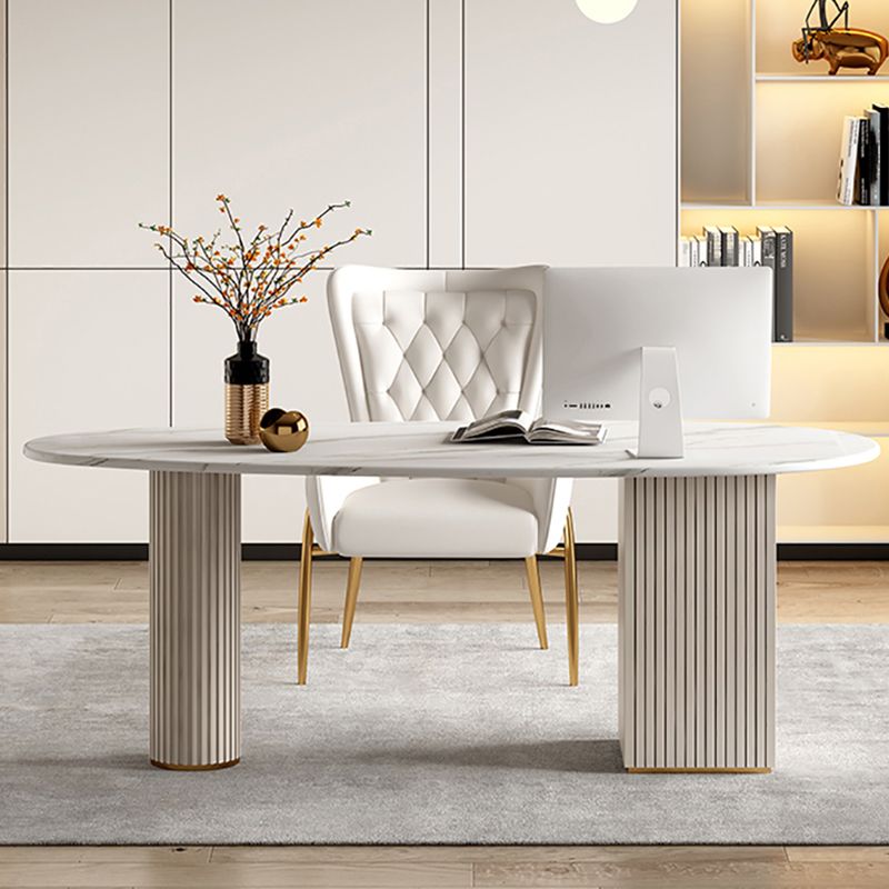 White Writing Desk Sintered Stone Desk with Three Drawers for Home and Office Clearhalo 'furn' 'furn_office_desk' 'Furniture' 'Office Desks' 'Office Furniture' 'office_desk' 1200x1200_d4a318fc-53e5-4fae-965f-c7bd1d2f7293