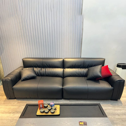 Black Genuine Leather Sofa Mid-Century Modern Square Arm Sofa Clearhalo 'furn' 'furn_sofas' 'Furniture' 'Living Room Furniture' 'Sofa' 'sofas' 1200x1200_d4a700a1-39a4-482f-a6fa-abd98956fe5e