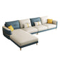 Glam Faux Leather Sofa Blue and Beige Square Arm Sofa with Pillows