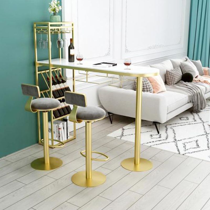 Modern Iron Bistro Table White Faux Marble Top Indoor Bar Dining Table with Wine Rack Clearhalo 'Bar Furniture' 'Bar Tables' 'bar_tables' 'furn' 'furn_bar_tables' 'Furniture' 'furniture_bar_tables' 'Kitchen & Dining Furniture' 1200x1200_d4a9c755-787d-4d46-b87c-8765a9ba4849