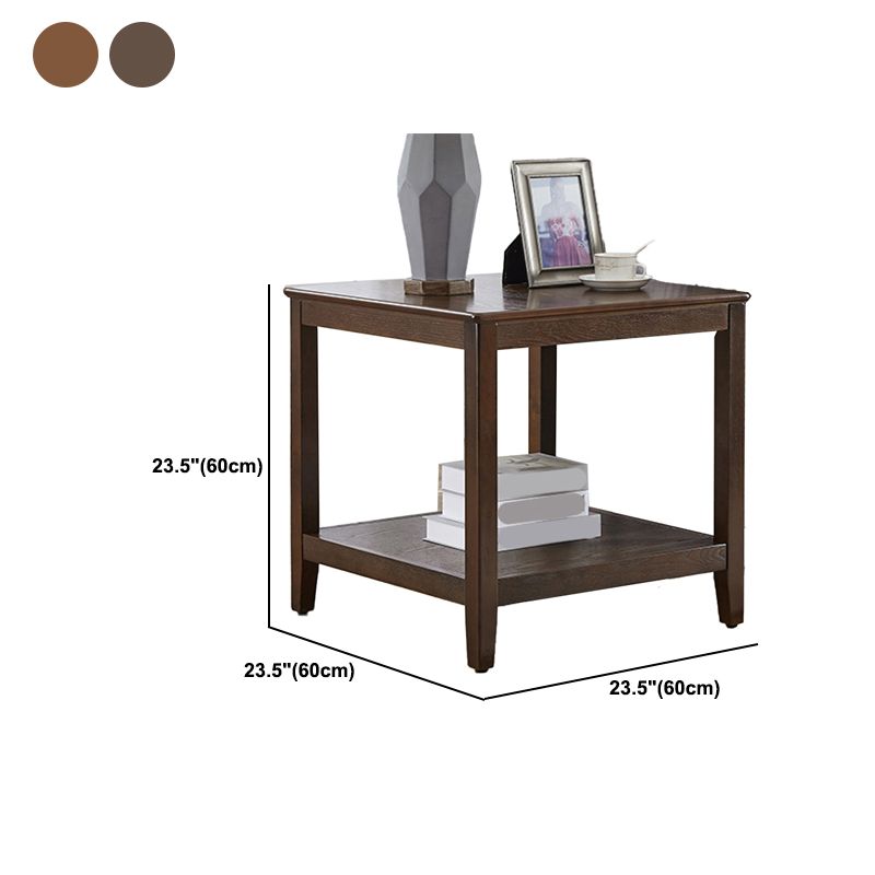 Table d'appoint supérieur carré / rectangle moderne Table de bout à 4 jambes en bois avec étagère