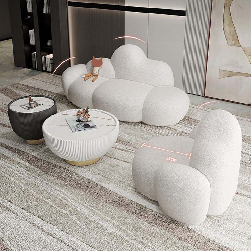 Hedendaagse witte wollen bank met strakke rug voor woonkamer