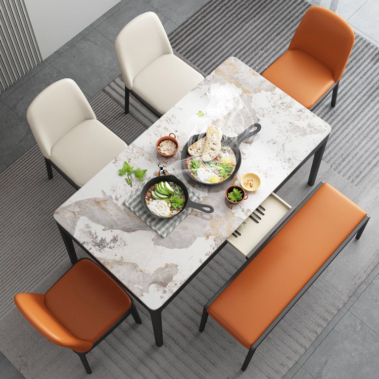 Rectangle Three-Color Dining Table Sintered Stone Table Vintage with Drawer Clearhalo ' dining_table' 'Dining Tables & Seating' 'Dining Tables' 'furn' 'furn_dining_table' 'Furniture' 'furniture_dining_table' 'Kitchen & Dining Furniture' 'kitchen&dining_furn' 'kitchen' 'kitchen_dining_table' 1200x1200_d4b0ab8d-910a-4ee2-8d93-f550d1124c01
