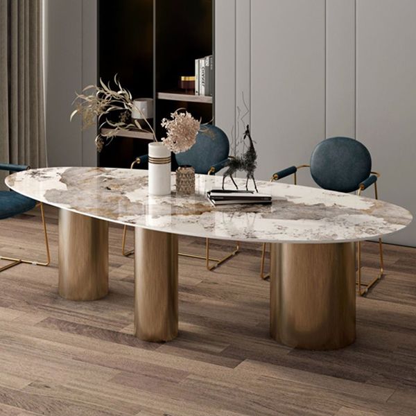 Traditional Luxury Oval Dining Site Table Gold Tripod Base Dining Table Clearhalo 'Dining Tables & Seating' 'Dining Tables' 'dining_table' 'furn' 'furn_dining_table' 'Furniture' 'furniture_dining_table' 'Kitchen & Dining Furniture' 'kitchen' 'kitchen_dining_table' 1200x1200_d4b37663-226a-4679-b311-d7ea10780e87