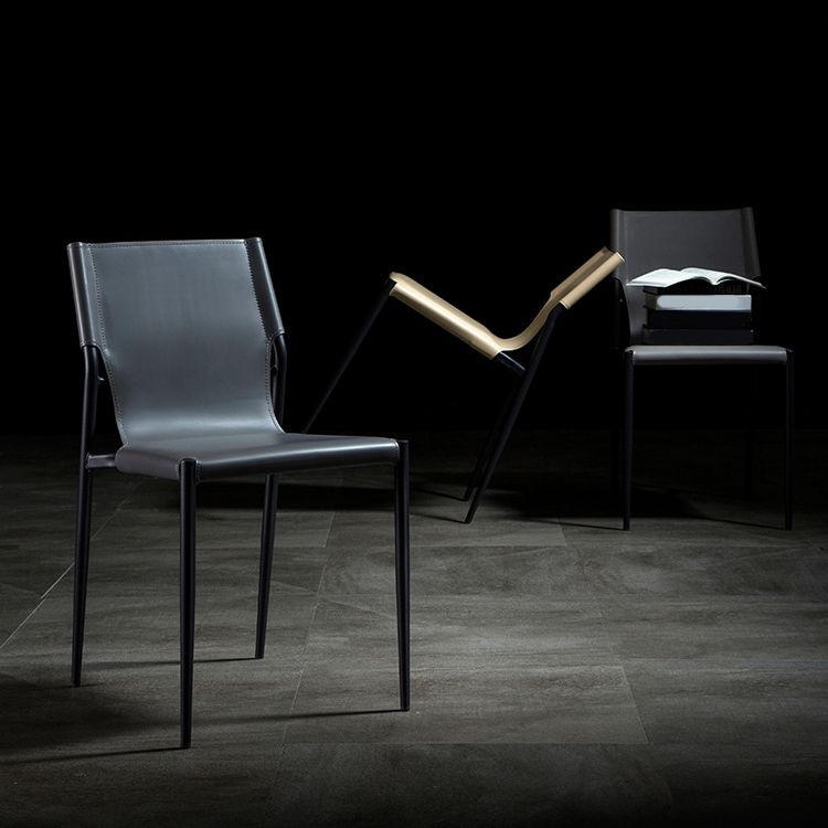 Modern Armless Backrest Leather Chair with Metal Legs for Dining Room