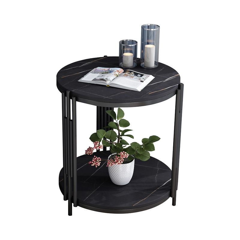 Modern Slate Round Side End Table Metal 3 Legs Side Table with Shelf