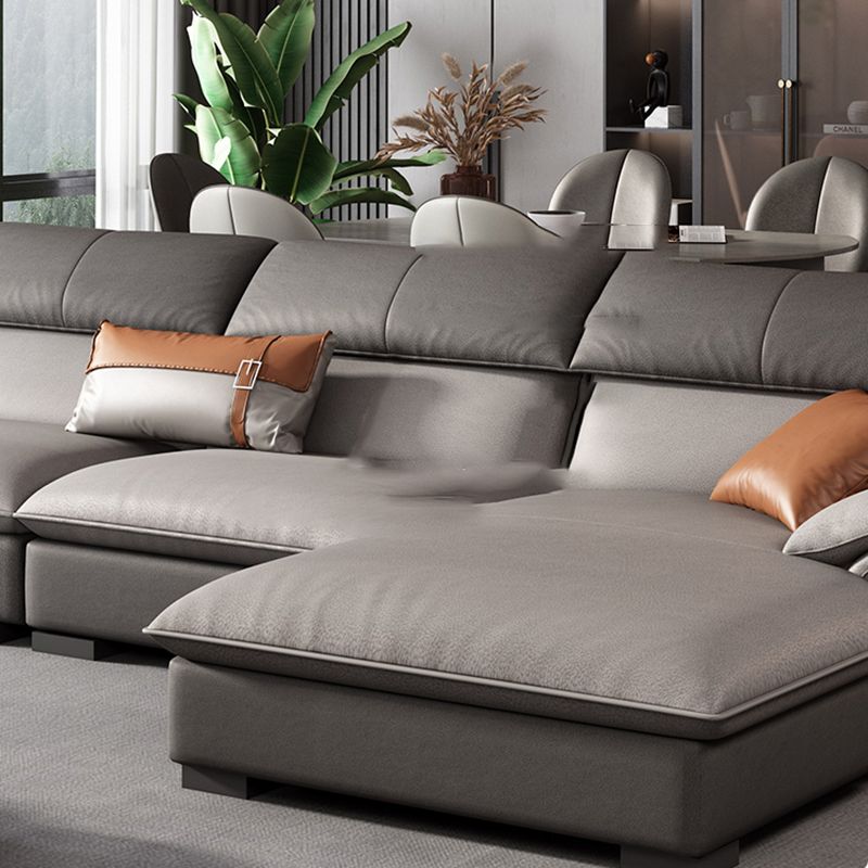 Grey Faux Leather Sectional Sofa Pillow Top Arm Sectional Ottoman Included Clearhalo 'furn' 'furn_sectionals' 'Furniture' 'Living Room Furniture' 'Sectionals' 1200x1200_d4b998e5-bdfc-4a1e-9bf8-f7f9623146f5