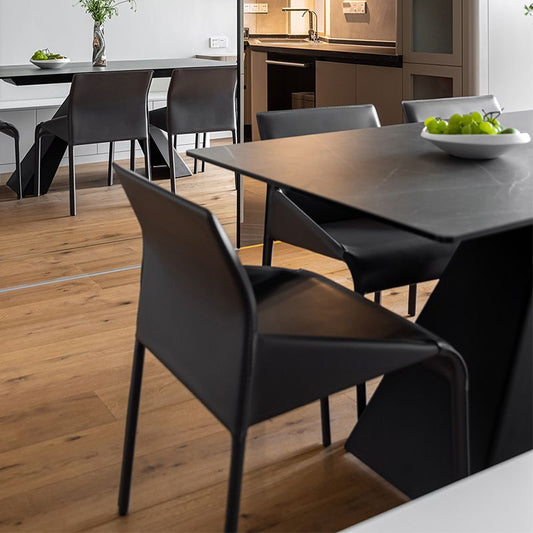 Faux Leather Modern Dining Chair Matte Finish Solid Back Indoor Chair