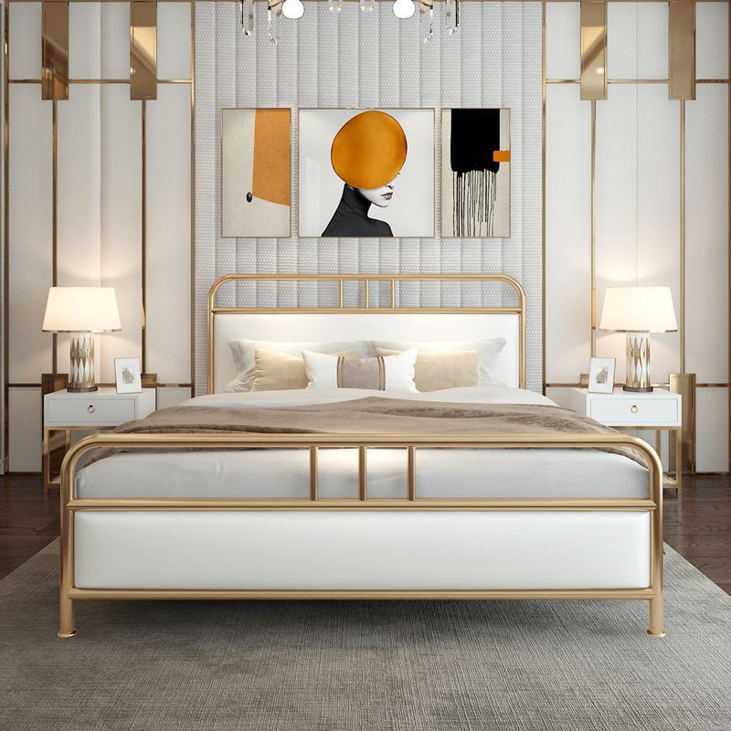 Cadre de lit en métal standard contemporain avec tête de lit rembourrée
