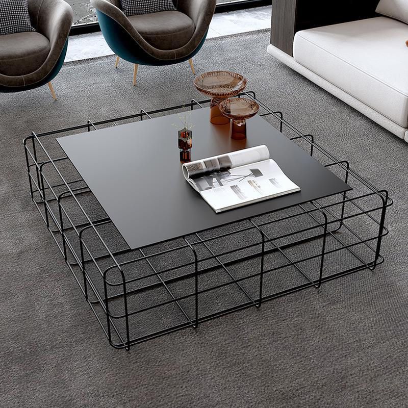 Mid-Century Modern Frame Coffee Table in Black with Iron Top