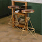 Industrial Adjustable Height Bar Stool Round Solid Wood with Iron Legs
