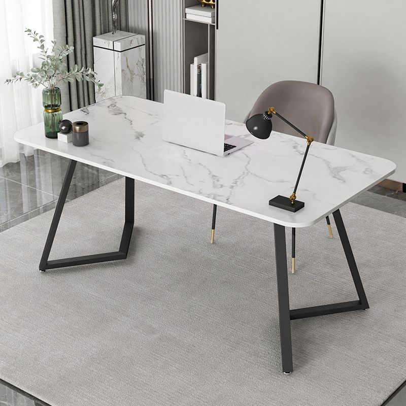 長方形の工業用ライティングデスク焼結ストーントップブラックベースデスク