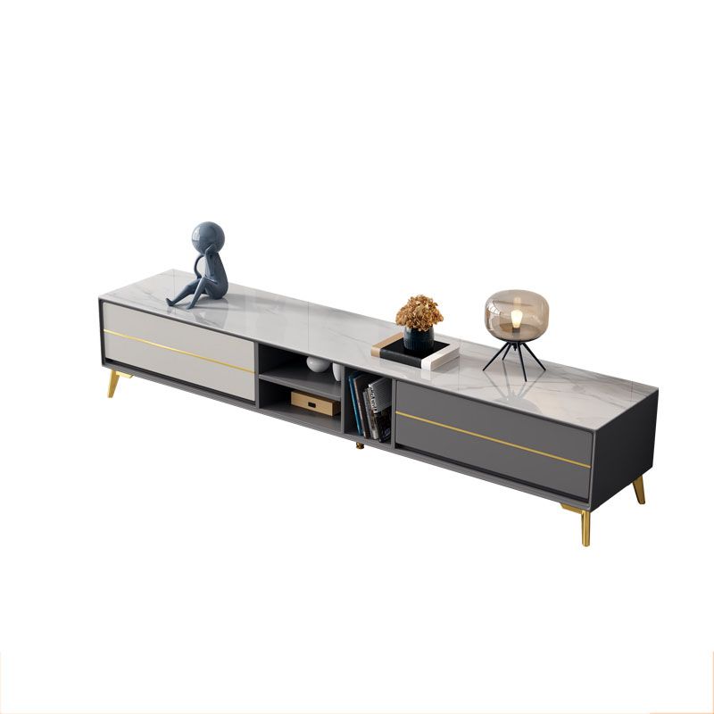 Stein- und Holz -TV -Medien stehen mit Schubladen moderne TV -Standkonsole