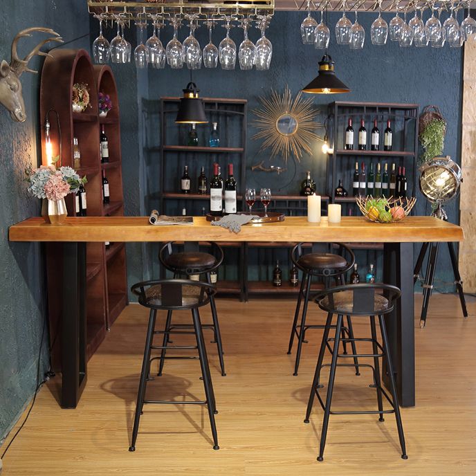 Pine Wood Bar Dining Table Industrial Bar Dining Table with Black Sled Base Clearhalo 'Bar Furniture' 'Bar Tables' 'bar_tables' 'Furniture' 'furniture_bar_tables' 'Kitchen & Dining Furniture' 1200x1200_d4c62437-ea71-4cac-be33-777afab7f726