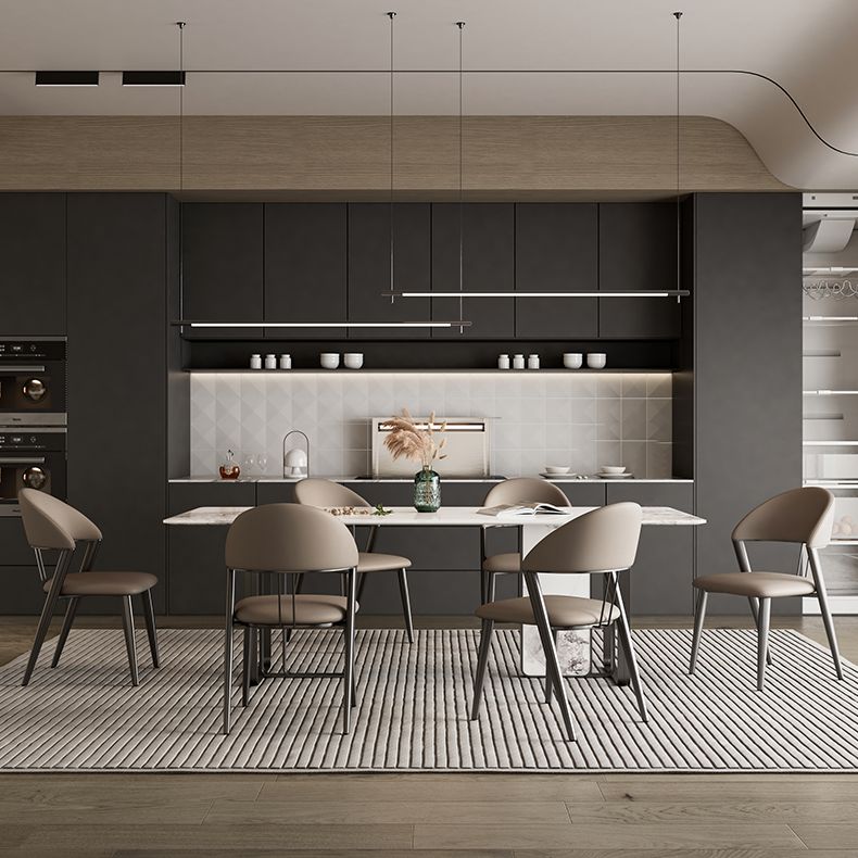 Eigentijdse gestoffeerde armloze stoel huis metalen eetkamerstoel