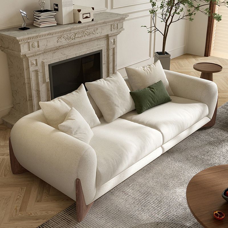 Sofá de lana blanco contemporáneo, cojines de brazo de esmoquin, sofá con almohadas